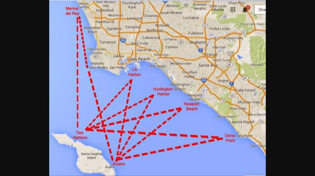Various routes to Catalina island