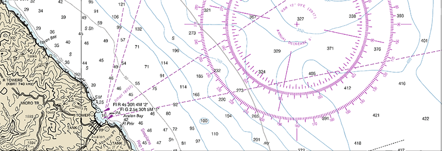 A section of a nautical chart